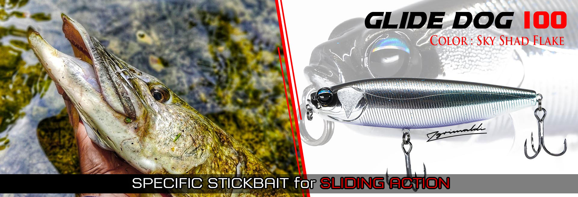 Floating stickbait lure GLIDE DOG 100 SKY SHAD FLAKE pike on the surface